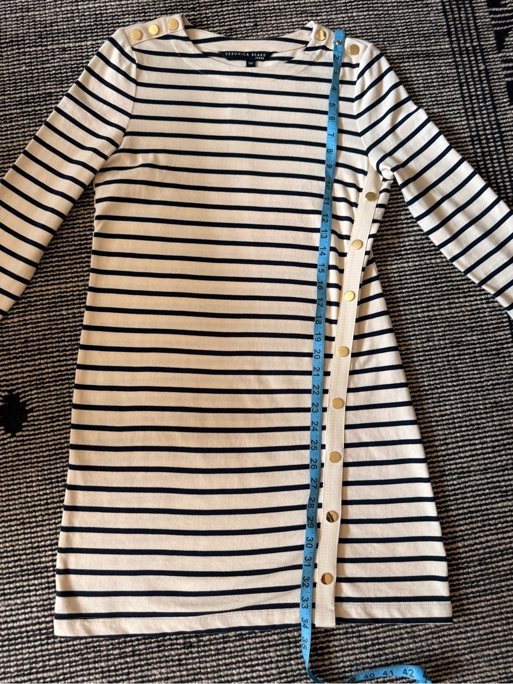 Veronica Beard 'Ruta' mini-dress Striped Button-Shoulder Tunic Marine Navy/Cream - Picture 12 of 12